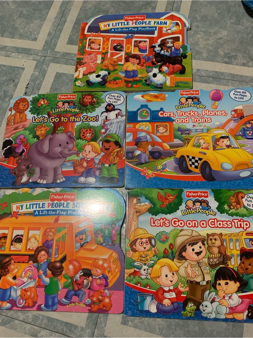 VTG Fisher Price Little People Lift The Flap Board Book Lot Of 5 Zoo Farm